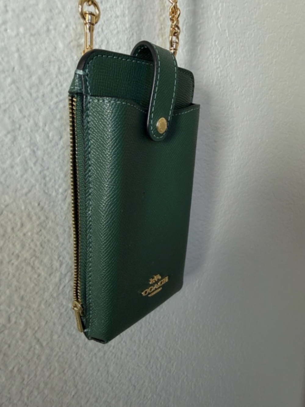 Coach North/South Phone Crossbody Bag in Everglade Deep Green Jewel Tone - Picture 9 of 14